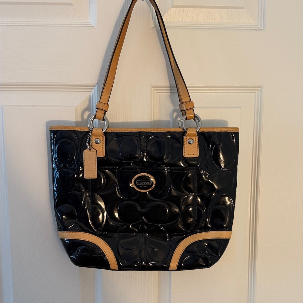 Authentic Coach patent Black and Tan Tote